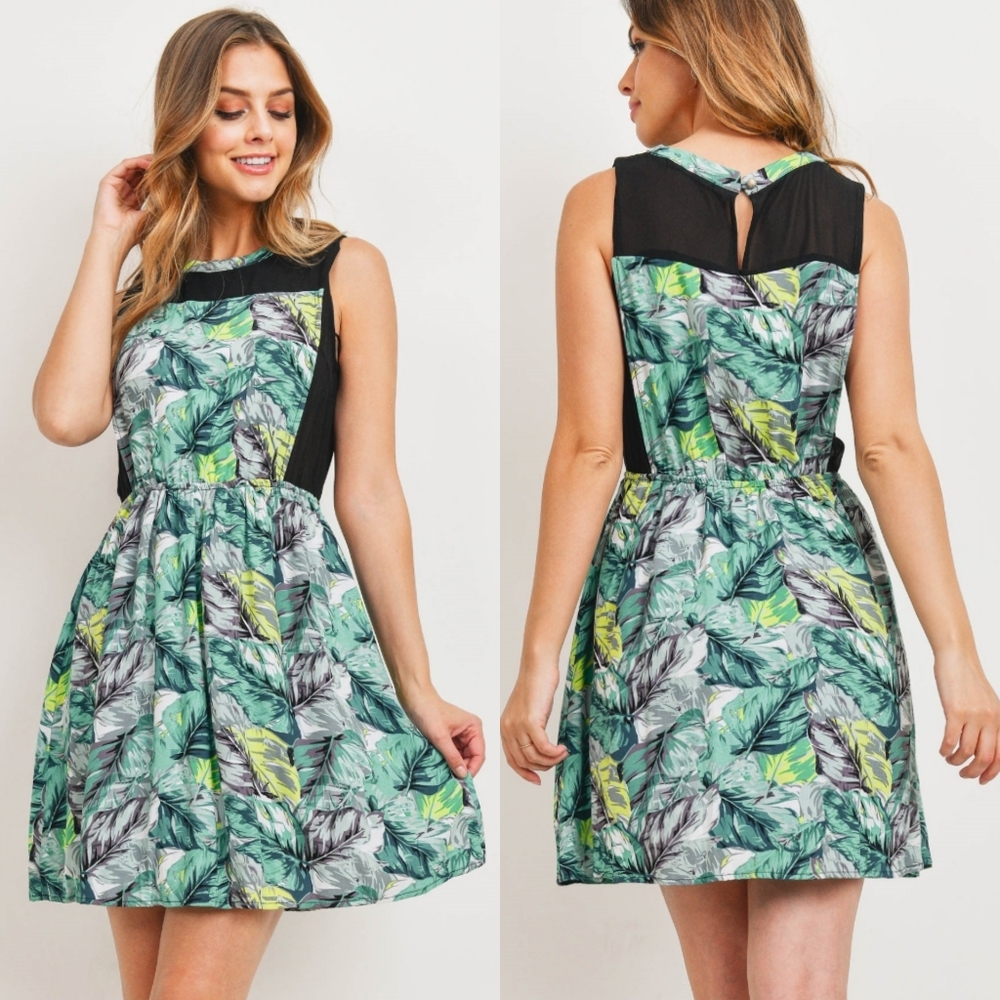 Palm leaf fit and flare dress